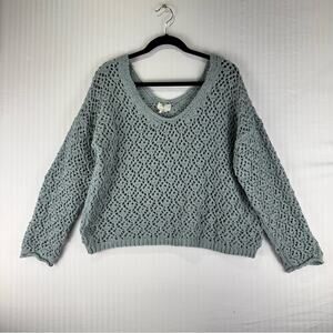 Artelier X Nicole Miller Open Knit V-Neck Sweater Women’s Size X-Large Turquoise